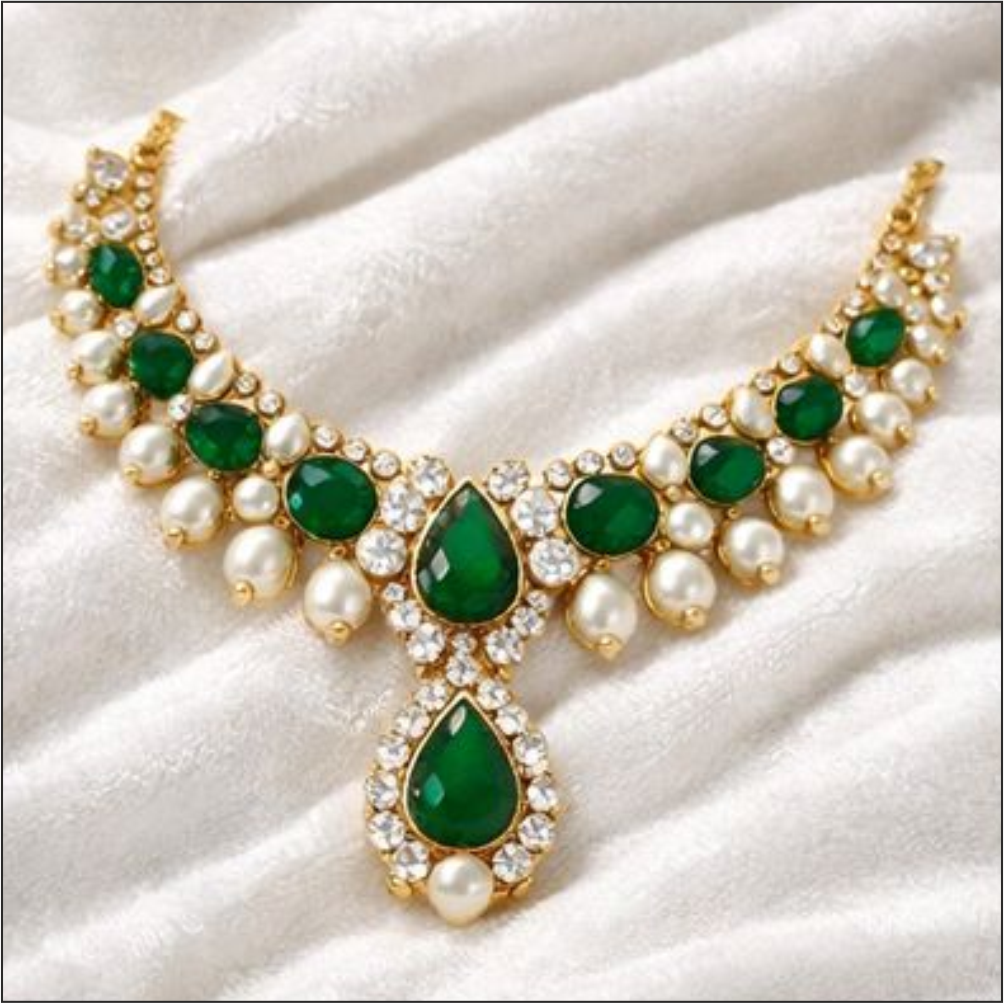 Emerald & Pearl V-Shaped Gold Mangalsutra Necklace – Suhagan Abhushan