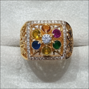 Navratna Rainbow Gemstone Gold Cocktail Ring – Suhagan Abhushan