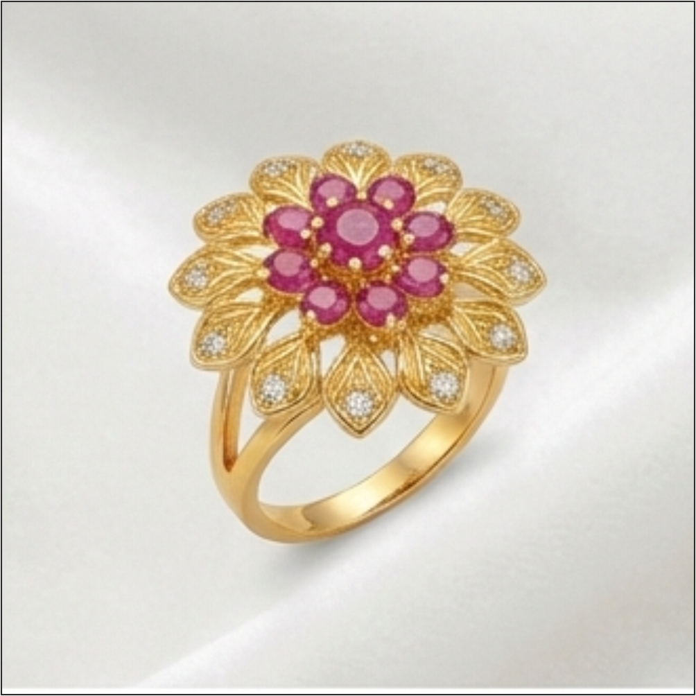 Ruby Floral Bloom Gold Statement Ring – Suhagan Abhushan