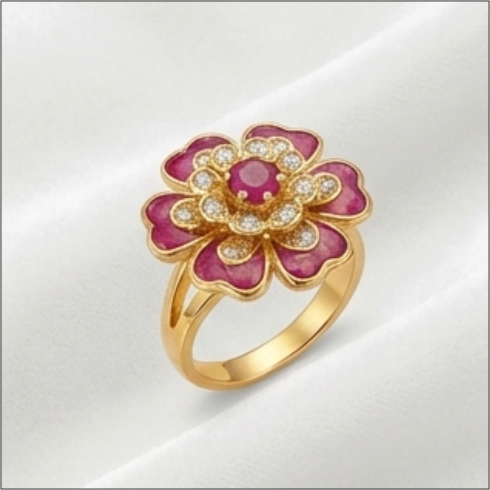 Enamel Ruby Floral Gold Ring – Suhagan Abhushan