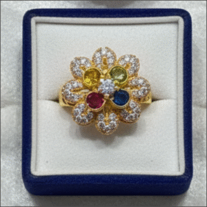 Multi-Color Gemstone Diamond Floral Gold Ring – Suhagan Abhushan