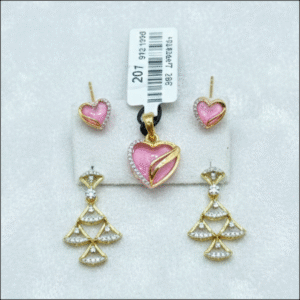Gold Pink Heart Jewelry Set