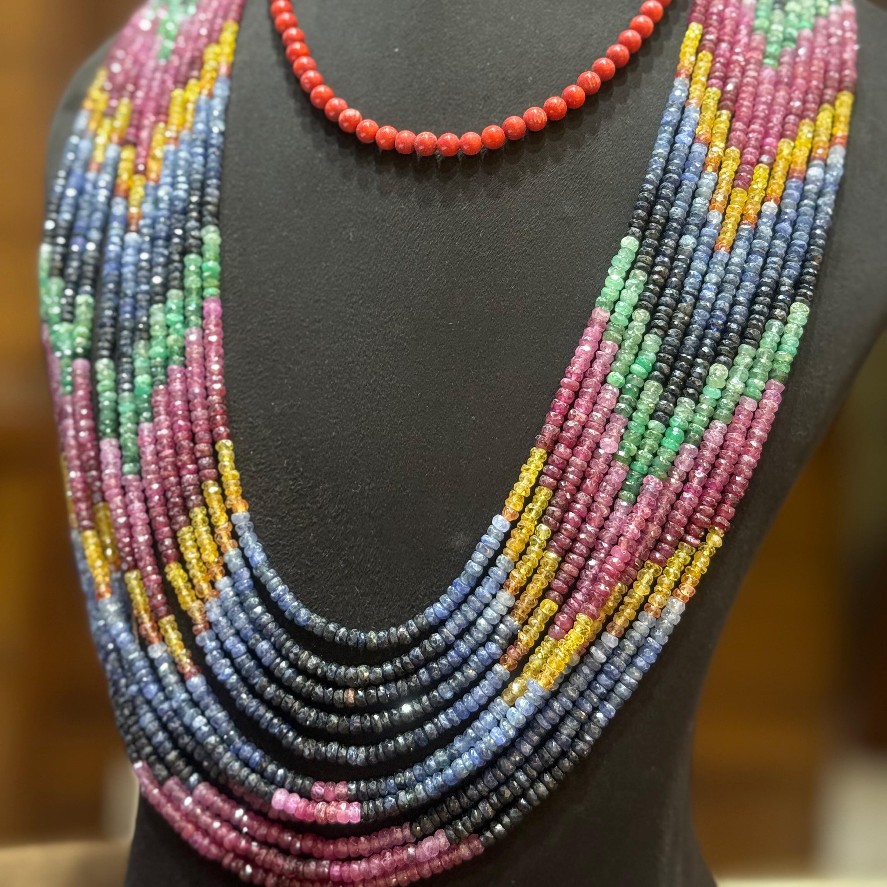 Multi-Color Layered Gemstone Beaded Necklace