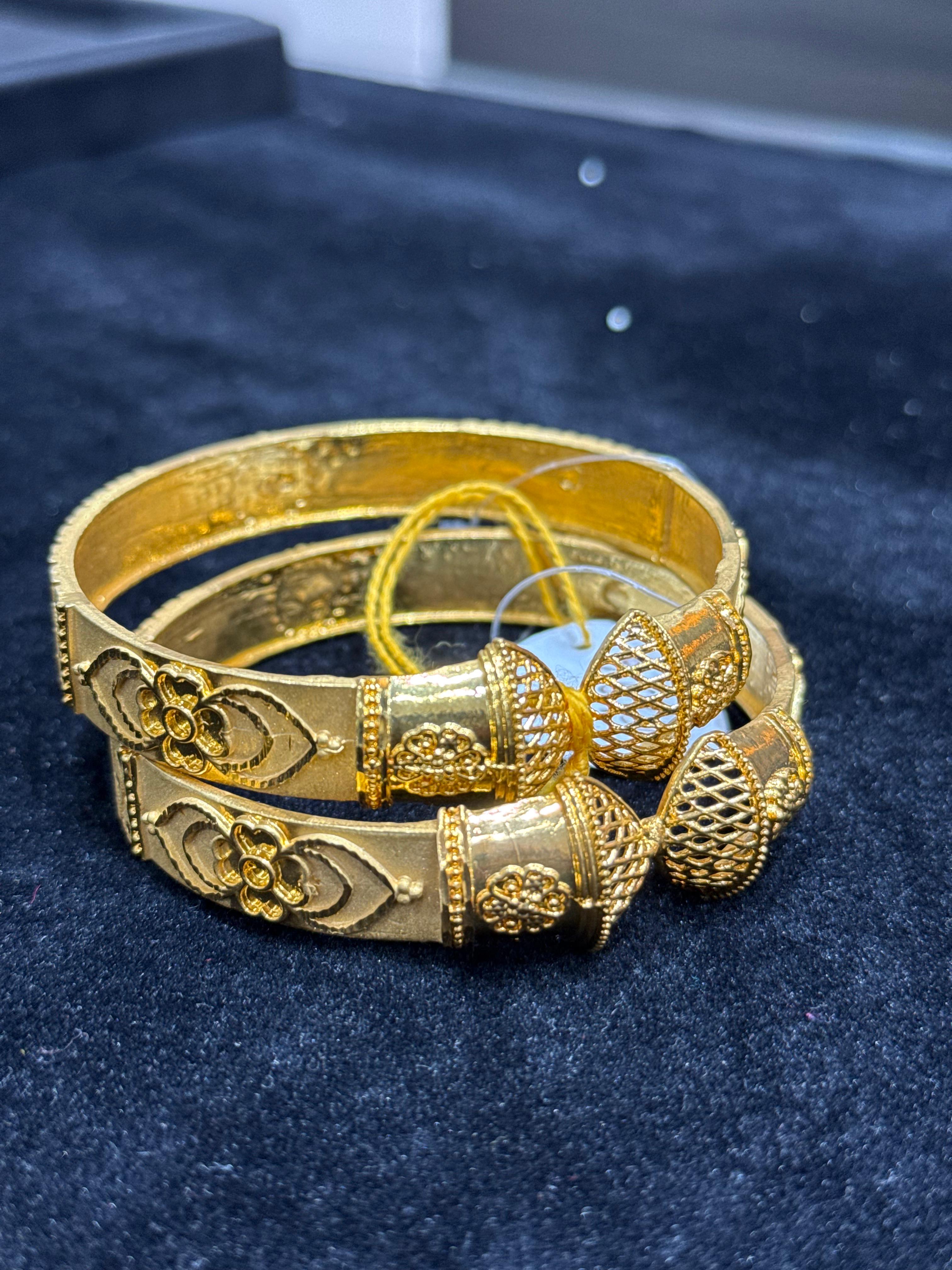 Designer Gold Plated Kadas with Intricate Floral Engraving