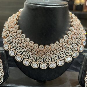 Heavy Rose Gold Bridal AD Choker Necklace Set